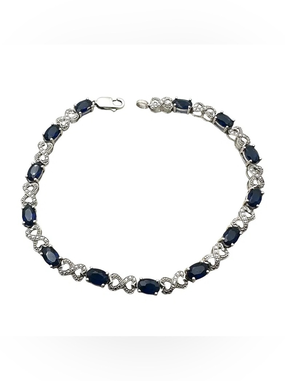 Sapphire Diamond Infinity Heart Design Tennis Bracelet Sterling Silver 7 Inch